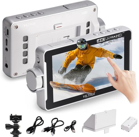 VILTROX DC-V1 شاشة لمس بيضاء للكاميرا مقاس 5.5 بوصة، شاشة كاميرا 4K HDMI DSLR مع بطارية، مدخل ظلة، مخرج التركيز، مساعدة التركيز ثلاثي الأبعاد LUT 160 درجة زاوية رؤية واسعة DC 12V Type-C 5V في in Kuwait