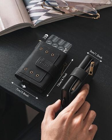 VULKIT Trifold Mens Smart Wallet with Chain, Aluminum POP UP Card Case RFID Protected, ID Window, Zipper Pocket for Coins and Compartment for Bills/Banknotes, Carbon Black in Kuwait