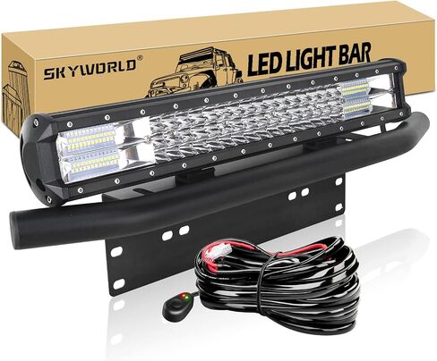 SKYWORLD 20" 288W Triple Row Off-Road LED Light Bar - Combo Beam Driving Lights, 6000K White with Wiring Harness & License Plate Bracket for Trucks, SUVs, ATV, 4x4/4WD in Saudi Arabia
