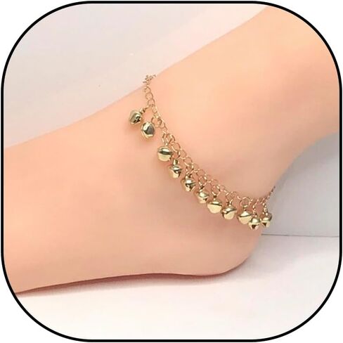 Bangle anklet with bells for Women 18k Gold/Silver Dainty Waterproof Charm Anklet Plus Size Good Luck Boho Beach Adjustable Indian Cute Bell Ankle Bracelet Jewelry for Women Teen Girls in Saudi Arabia