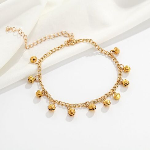 Bangle anklet with bells for Women 18k Gold/Silver Dainty Waterproof Charm Anklet Plus Size Good Luck Boho Beach Adjustable Indian Cute Bell Ankle Bracelet Jewelry for Women Teen Girls in Saudi Arabia