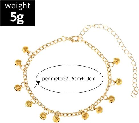Bangle anklet with bells for Women 18k Gold/Silver Dainty Waterproof Charm Anklet Plus Size Good Luck Boho Beach Adjustable Indian Cute Bell Ankle Bracelet Jewelry for Women Teen Girls in Saudi Arabia