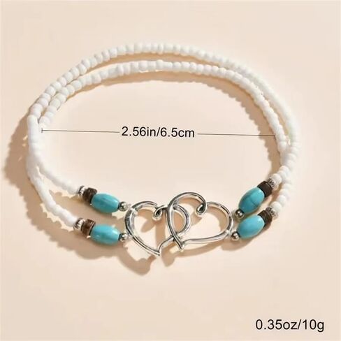 Ankle Bracelets for Women Waterproof Heart Beaded Anklet Layered Elastic Beaded Anklet Boho Beach Stretchy Anklets Foot Jewelry for Beach Accessories for Summer in Kuwait
