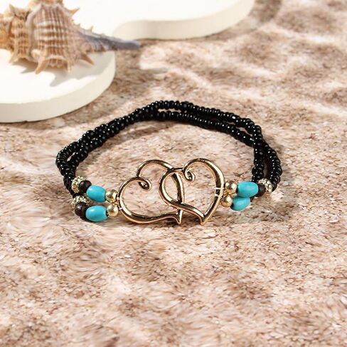 Ankle Bracelets for Women Waterproof Heart Beaded Anklet Layered Elastic Beaded Anklet Boho Beach Stretchy Anklets Foot Jewelry for Beach Accessories for Summer in Kuwait