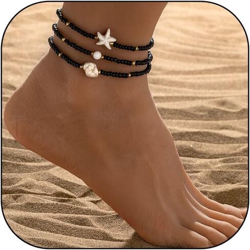 Ankle Bracelets for Women Waterproof Heart Beaded Anklet Layered Elastic Beaded Anklet Boho Beach Stretchy Anklets Foot Jewelry for Beach Accessories for Summer in Kuwait