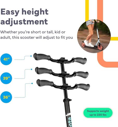 سكوتر لاسكوتا كيك للأطفال بعمر 6 سنوات فما فوق، والمراهقين والبالغين، عجلات يوريثان قوية كبيرة مقاس 8 بوصات. مقود قابل للتعديل، خفيف الوزن، قابل للطي، أقصى حمل يصل إلى 220 رطلًا in Kuwait