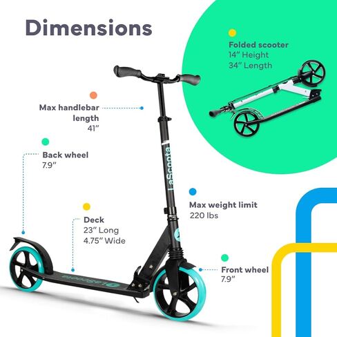 سكوتر لاسكوتا كيك للأطفال بعمر 6 سنوات فما فوق، والمراهقين والبالغين، عجلات يوريثان قوية كبيرة مقاس 8 بوصات. مقود قابل للتعديل، خفيف الوزن، قابل للطي، أقصى حمل يصل إلى 220 رطلًا in Kuwait