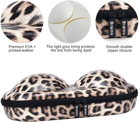 Bra Case Premium Lingerie Travel Bag Leopard Print Underwear Organizer Bag for A-C Cup (Purple) in Kuwait