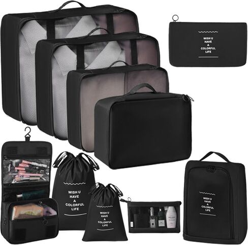 10 مجموعة مكعبات التعبئة لأساسيات السفر ، مجموعة الأمتعة الوعرة منظم مع تصميم شبكة ، وملحقات السفر المثالية للرجال ، والنساء ، جيدة لحقيبة التنظيم في أي رحلة in Kuwait