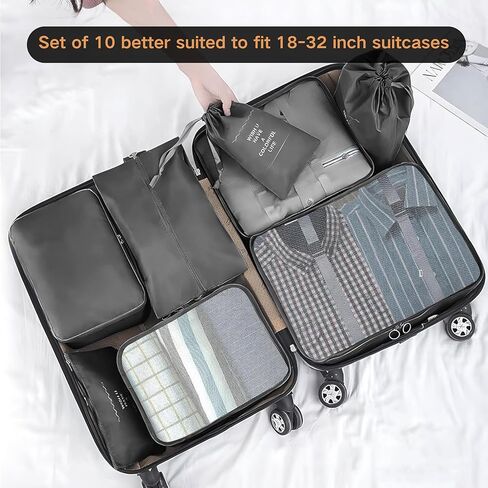 10 Set Packing Cubes for Travel Essentials, Rugged Luggage Sets Organizer with Mesh Design, Ideal Traveling Accessories for Men,Women, Good for Suitcase Organization on Any Trip in Saudi Arabia