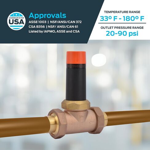 Cash Acme 3/4 Inch EB25 Sweat Double Union Pressure Regulating Valve (PRV), 45 PSI, 23137-0045 in Kuwait
