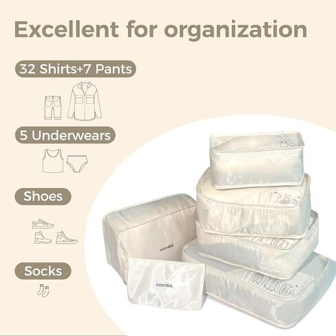 Packing Cubes for Travel, Suitcase Essentials Organizer Bags Set for Luggage, Road Trip Travel Accessories in 4 Sizes (Extra Large, Large, Medium, Small),Suitable for 20-inch suitcase Cream. in Saudi Arabia