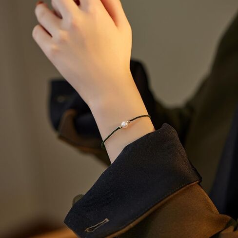 Mnyixsi Fashion Simple Red Lucky Braided Strand Bracelet for Women Gold Handmade Dainty Beads Pearl Adjustable Link Rope Bracelets Good Prospects Blessing Sign for Women Jewelry Gift Red in Saudi Arabia