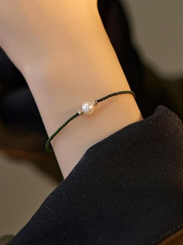 Mnyixsi Fashion Simple Red Lucky Braided Strand Bracelet for Women Gold Handmade Dainty Beads Pearl Adjustable Link Rope Bracelets Good Prospects Blessing Sign for Women Jewelry Gift Red in Saudi Arabia