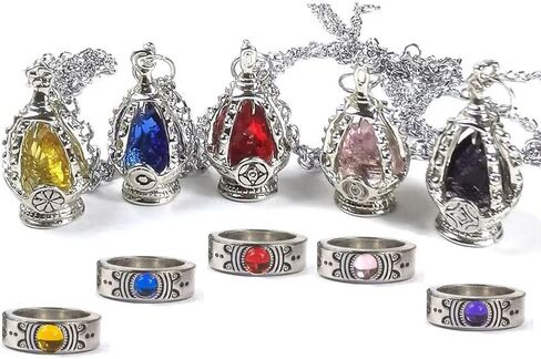 أنيمي Cosplay Madoka Magica Soul Gem Netlace Crystal Ring Set - Mostume Jewelry with 5 Betclaces و 5 Wair Rings in Saudi Arabia