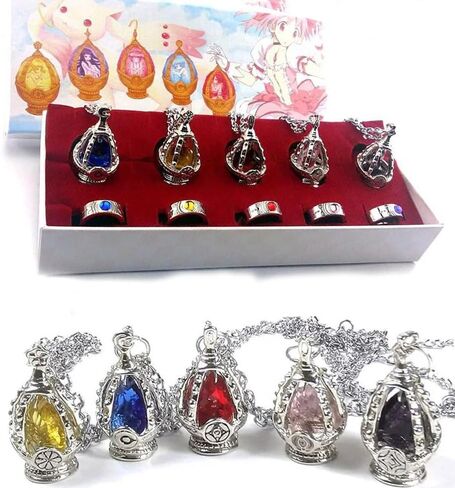 أنيمي Cosplay Madoka Magica Soul Gem Netlace Crystal Ring Set - Mostume Jewelry with 5 Betclaces و 5 Wair Rings in Saudi Arabia