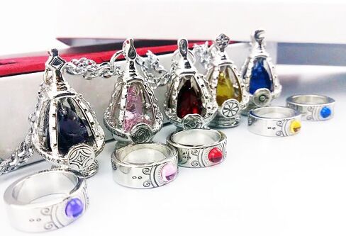 أنيمي Cosplay Madoka Magica Soul Gem Netlace Crystal Ring Set - Mostume Jewelry with 5 Betclaces و 5 Wair Rings in Saudi Arabia