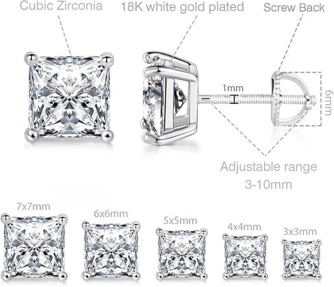 18K Gold Plated Princess Cut Cubic Zirconia Screw Back Stud Earring Pack of 5 Pairs (5 Pairs) in Saudi Arabia