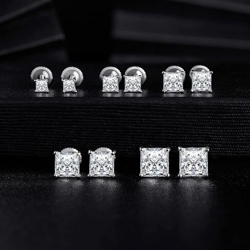 18K Gold Plated Princess Cut Cubic Zirconia Screw Back Stud Earring Pack of 5 Pairs (5 Pairs) in Saudi Arabia