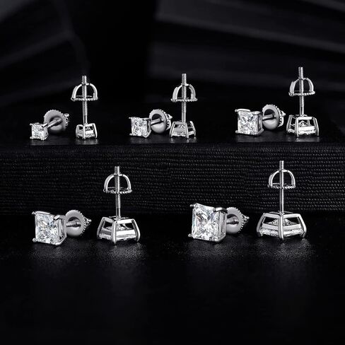 18K Gold Plated Princess Cut Cubic Zirconia Screw Back Stud Earring Pack of 5 Pairs (5 Pairs) in Saudi Arabia