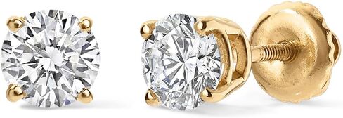 Gilded IGI Certified Lab-Grown Diamond 14KT White Gold and Yellow Gold Stud Earrings for Women| Hypoallergenic Fine Gold Jewelry | 4-Prong Basket, Screw Back Nut | VSI1 Clarity, E-F Color, Round Cut and Princess Cut | 1-2-3 Carat Total Weight in Saudi Arabia
