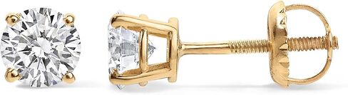 Gilded IGI Certified Lab-Grown Diamond 14KT White Gold and Yellow Gold Stud Earrings for Women| Hypoallergenic Fine Gold Jewelry | 4-Prong Basket, Screw Back Nut | VSI1 Clarity, E-F Color, Round Cut and Princess Cut | 1-2-3 Carat Total Weight in Saudi Arabia