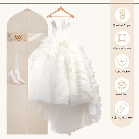 Wedding Dress Garment Bag,72’ Tri-Fold Bridal Gown Bag with 6 Pouches and Adjustable Buckle Gown Cover for Wedding/Prom/Travel/Closet Storage (Beige) in Saudi Arabia