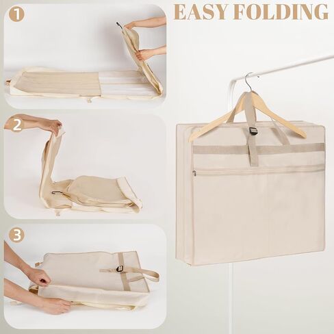 Wedding Dress Garment Bag,72’ Tri-Fold Bridal Gown Bag with 6 Pouches and Adjustable Buckle Gown Cover for Wedding/Prom/Travel/Closet Storage (Beige) in Saudi Arabia