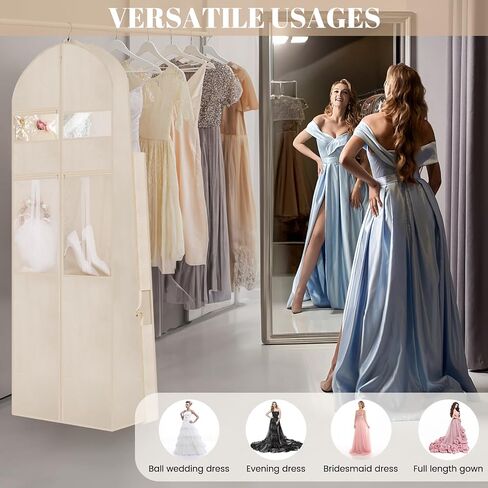Wedding Dress Garment Bag,72’ Tri-Fold Bridal Gown Bag with 6 Pouches and Adjustable Buckle Gown Cover for Wedding/Prom/Travel/Closet Storage (Beige) in Saudi Arabia