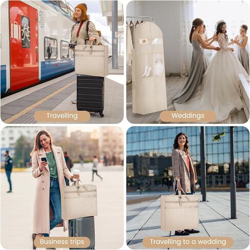 Wedding Dress Garment Bag,72’ Tri-Fold Bridal Gown Bag with 6 Pouches and Adjustable Buckle Gown Cover for Wedding/Prom/Travel/Closet Storage (Beige) in Saudi Arabia