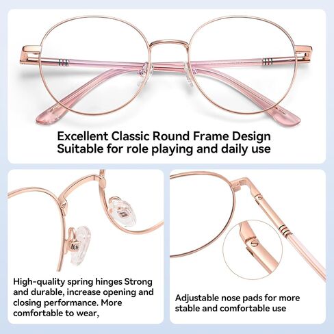 Dollger Round Blue Light Blocking Glasses for Women Men Circle Clear Lens Metal Frame Computer Gaming Eyeglasses Blue Light Glasses in Kuwait