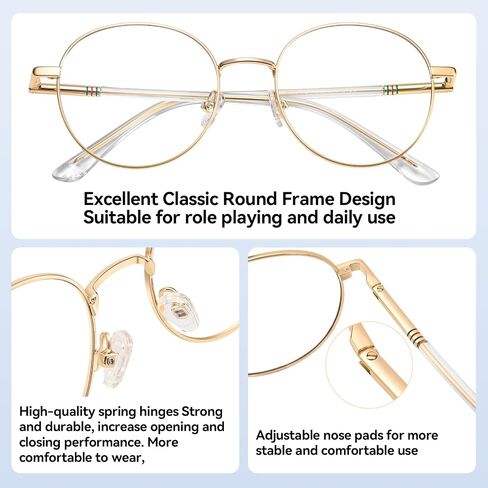 Dollger Round Blue Light Blocking Glasses for Women Men Circle Clear Lens Metal Frame Computer Gaming Eyeglasses Blue Light Glasses in Kuwait