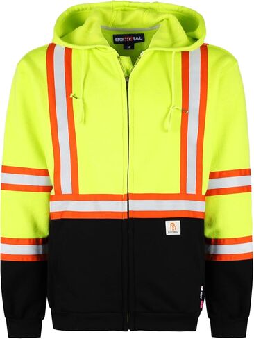 BOCOMAL FR Hoodies High Visibility 10.5oz Cottion Fleece Zipper Hi Vis Flame Resistant Reflective Hooded Sweatshirts in Saudi Arabia