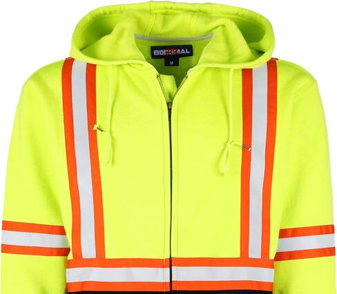 BOCOMAL FR Hoodies High Visibility 10.5oz Cottion Fleece Zipper Hi Vis Flame Resistant Reflective Hooded Sweatshirts in Saudi Arabia