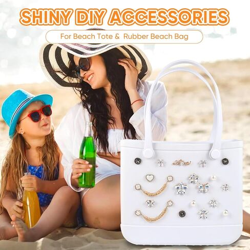 Bling Accessories for BOGG Bags - 22PCS Flower, Letter & Pearl Chain Charms,Easy-Clip Rhinestone Decorations for Beach Totes, Crochet & Rubber Bags in Kuwait