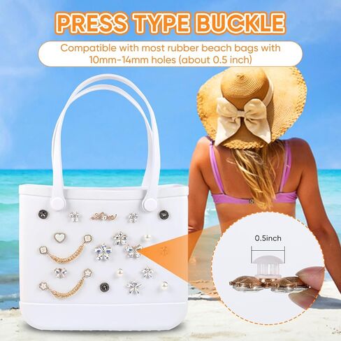 Bling Accessories for BOGG Bags - 22PCS Flower, Letter & Pearl Chain Charms,Easy-Clip Rhinestone Decorations for Beach Totes, Crochet & Rubber Bags in Kuwait
