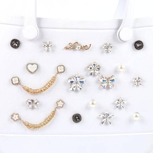 Bling Accessories for BOGG Bags - 22PCS Flower, Letter & Pearl Chain Charms,Easy-Clip Rhinestone Decorations for Beach Totes, Crochet & Rubber Bags in Kuwait