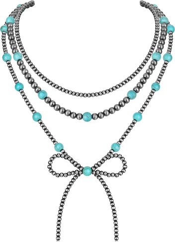 3pcs قلادة لؤلؤة Navajo للنساء القلادة الغربية للنساء رعاة البقر القابلة للتكديس Navajo Pearl Bow Necklace in Kuwait