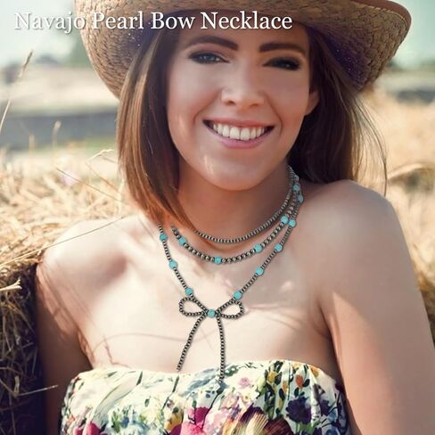 3pcs قلادة لؤلؤة Navajo للنساء القلادة الغربية للنساء رعاة البقر القابلة للتكديس Navajo Pearl Bow Necklace in Kuwait
