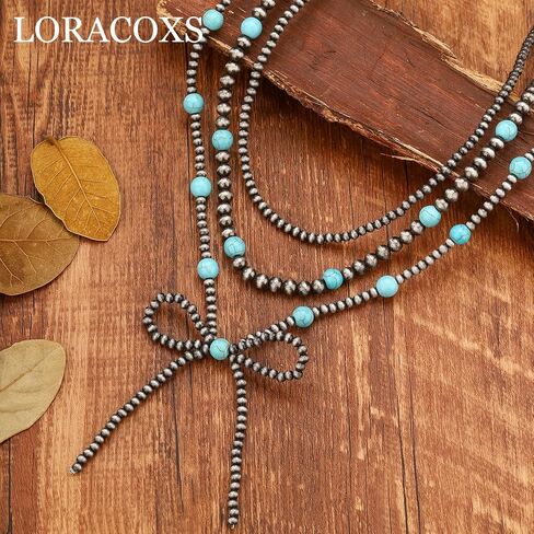 3pcs قلادة لؤلؤة Navajo للنساء القلادة الغربية للنساء رعاة البقر القابلة للتكديس Navajo Pearl Bow Necklace in Kuwait