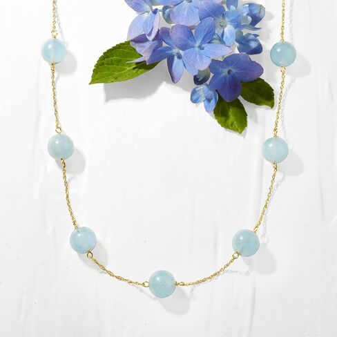 Ross-Simons 50.00 ct. t.w. Aquamarine Bead Station Necklace in 14kt Yellow Gold in Saudi Arabia
