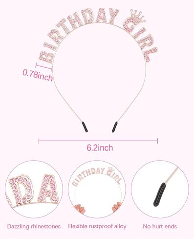WeCoe Rose Gold Birthday Girl -Leadband - Farmling Rhinestone Tiara Crown Hair Association for Women Girls - عيد ميلاد سعيد ، in Kuwait