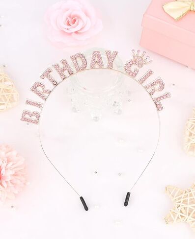 WeCoe Rose Gold Birthday Girl -Leadband - Farmling Rhinestone Tiara Crown Hair Association for Women Girls - عيد ميلاد سعيد ، in Kuwait
