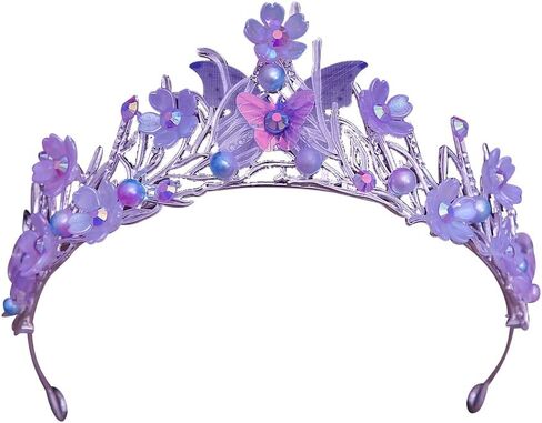 Tiaras Crown for Women, Bride Royal Queen Crown Pearl Rhinestone Princess Headband Quinceanera Hair Acessories Tiaras and Crown Jewelry for Porm Party (Purple Butterfly Pearl) in Saudi Arabia