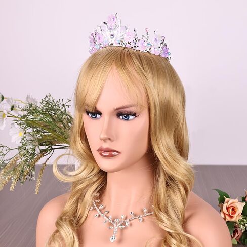Tiaras Crown for Women, Bride Royal Queen Crown Pearl Rhinestone Princess Headband Quinceanera Hair Acessories Tiaras and Crown Jewelry for Porm Party (Purple Butterfly Pearl) in Saudi Arabia