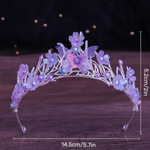Tiaras Crown for Women, Bride Royal Queen Crown Pearl Rhinestone Princess Headband Quinceanera Hair Acessories Tiaras and Crown Jewelry for Porm Party (Purple Butterfly Pearl) in Saudi Arabia