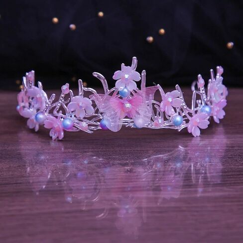 Tiaras Crown for Women, Bride Royal Queen Crown Pearl Rhinestone Princess Headband Quinceanera Hair Acessories Tiaras and Crown Jewelry for Porm Party (Purple Butterfly Pearl) in Saudi Arabia