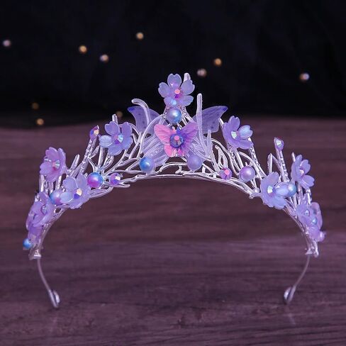 Tiaras Crown for Women, Bride Royal Queen Crown Pearl Rhinestone Princess Headband Quinceanera Hair Acessories Tiaras and Crown Jewelry for Porm Party (Purple Butterfly Pearl) in Saudi Arabia