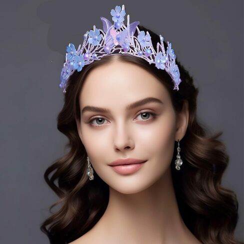 Tiaras Crown for Women, Bride Royal Queen Crown Pearl Rhinestone Princess Headband Quinceanera Hair Acessories Tiaras and Crown Jewelry for Porm Party (Purple Butterfly Pearl) in Saudi Arabia
