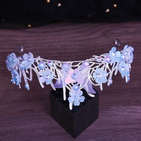 Tiaras Crown for Women, Bride Royal Queen Crown Pearl Rhinestone Princess Headband Quinceanera Hair Acessories Tiaras and Crown Jewelry for Porm Party (Purple Butterfly Pearl) in Saudi Arabia
